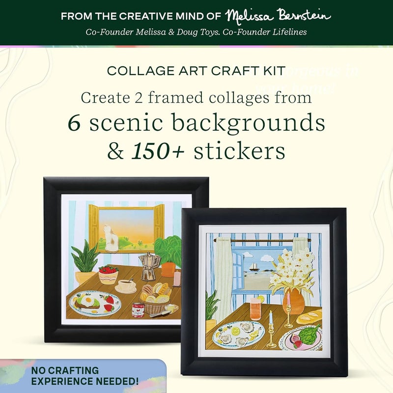 LifeLines FlowCrafts, Collage Art Kit - Miniature Framed Collages from 6 Scenic Backgrounds, 150+ Stickers & 2 Picture Frames - Sensory Arts & Crafts Kit for Teens & Adults - DIY Wall Décor - Image 2